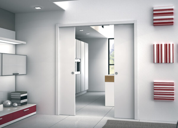 Modern kitchen with sliding doors.